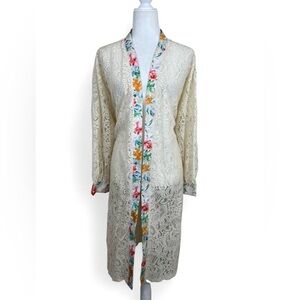 POL Cream Lace Paisley Robe with Floral Trim